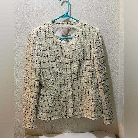 REBECCA TAYLOR Textured Plaid Cotton-Blend Jacket size 10 - Picture 3 of 9